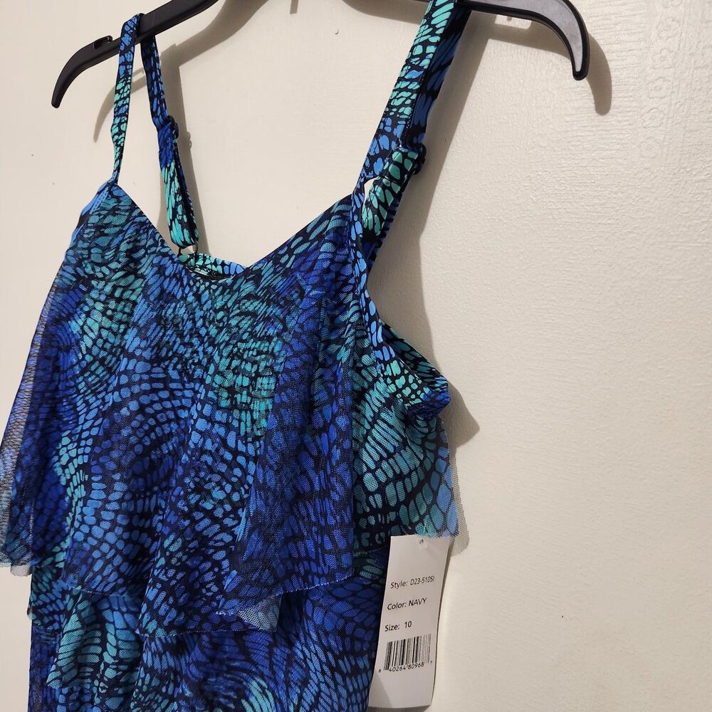 Del Raya womens Tankini Top Size 10 Blue Layered - Picture 2 of 12